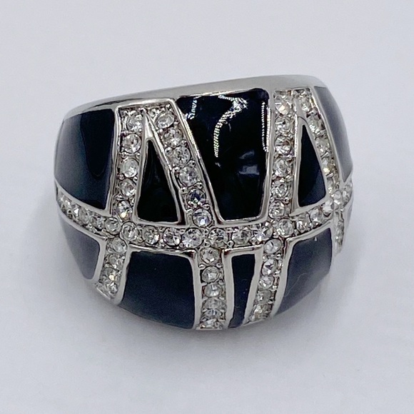 Enamel Statement Ring, Rhinestone Black Ring - Picture 1 of 8
